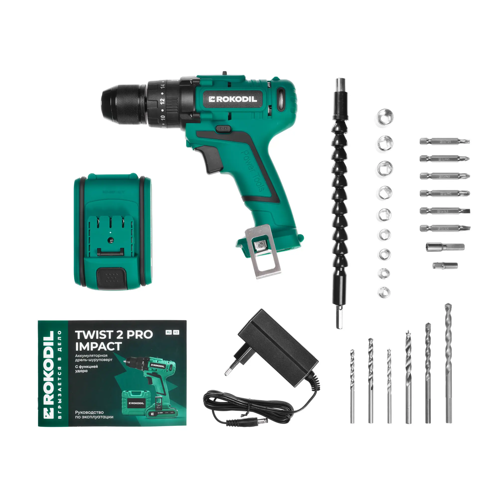 Дрель-шуруповерт аккумуляторная ударная Rokodil Twist 2 Pro Impact 1045942, 18 В Li-Ion 1x2 Ач